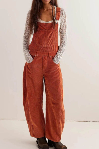 Corduroy Wide-Leg Overall with Adjustable Straps - Ebony's Shopping