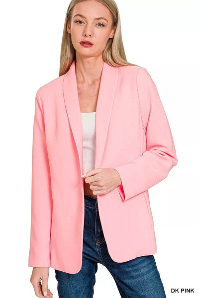 Zenana Woven Long Sleeve Blazer With Lining - Ebony's Shopping