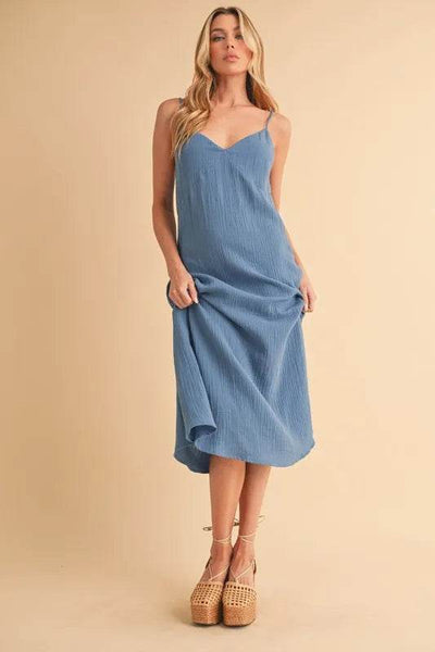 Aemi+Co Side Button Midi Cami Dress - Ebony's Shopping