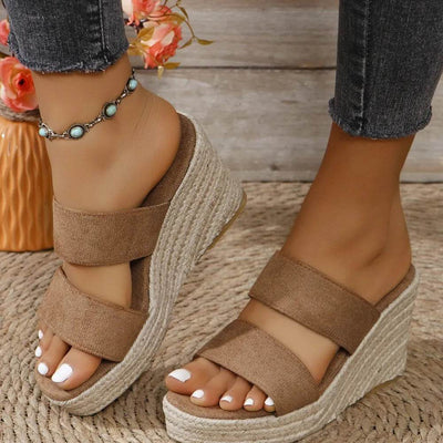 Open Toe Platform Wedge Sandals - Ebony's Shopping