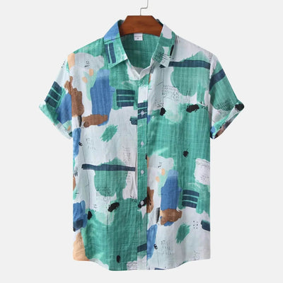 Men's Plus Size Abstract Print Short Sleeve Button-Up Shirt - Ebony's Shopping