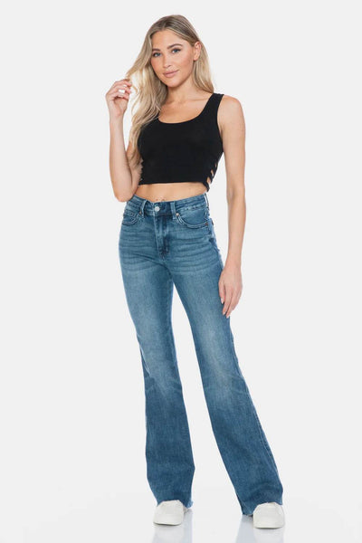 Judy Blue Full Size Tummy Control Cut Hem Flare Jeans - Ebony's Shopping