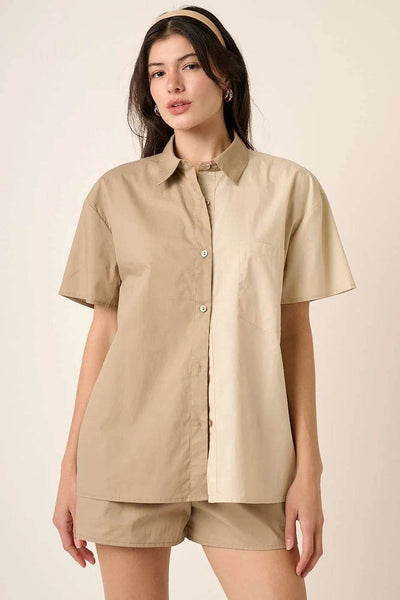 Mittoshop Color Block Short Sleeve Shirt and Shorts Set - Ebony's Shopping
