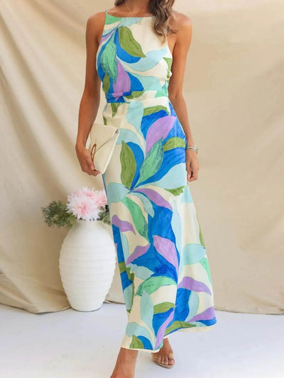 Printed Backless Sleeveless Maxi Dress - Ebony's Shopping