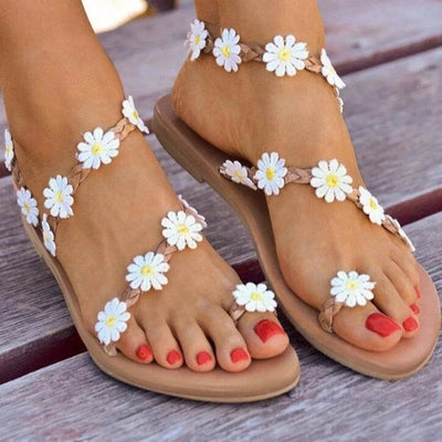 Daisy Open Toe Flat Sandals - Ebony's Shopping