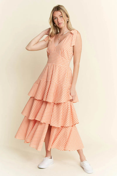 Jade By Jane Sleeveless Gingham Print Tiered Midi Dress - Ebony's Shopping