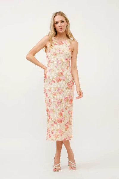 And The Why Floral Fishnet Bodycon Midi Dress - Ebony's Shopping
