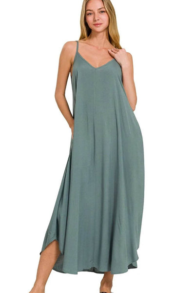 Zenana Woven Arc Hem Cami Dress With Flowy Pockets - Ebony's Shopping