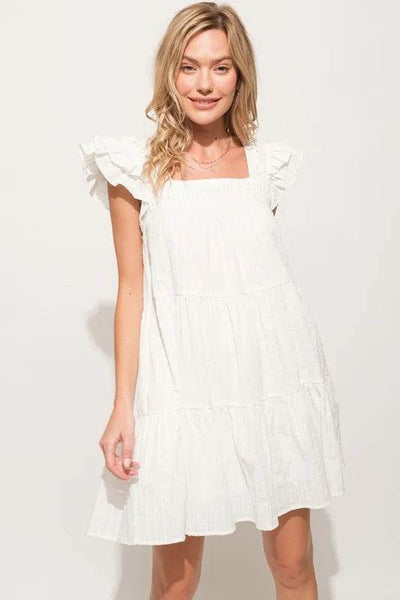 And The Why Origami Pleating Ruffled Sleeve Tiered Dress - Ebony's Shopping