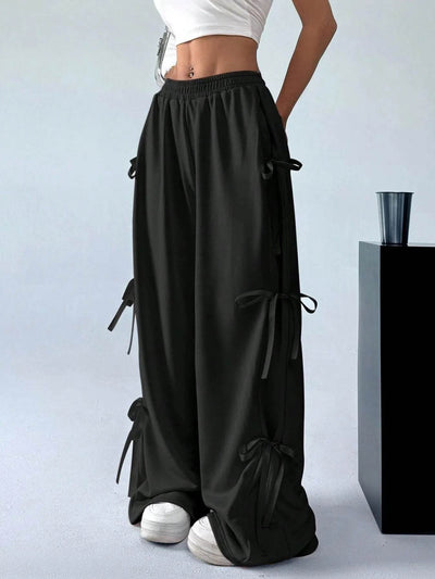 Cargo Wide Leg Pants with Side Tie Details - Ebony's Shopping