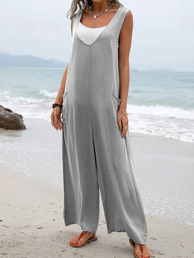 Full Size Wide Strap Jumpsuit with Pockets - Ebony's Shopping