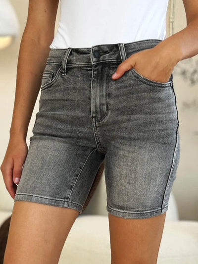 Judy Blue Full Size High Waist Washed Denim Shorts - Ebony's Shopping