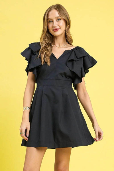 Umgee Double Ruffle Sleeve Fit and Flare Dress - Ebony's Shopping