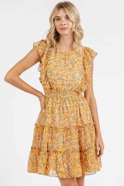 Mittoshop Ditsy Floral Print Ruffle Chiffon Mini Dress - Ebony's Shopping