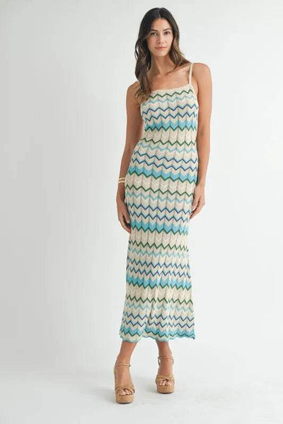 MABLE Lightweight Pointelle Chevron Knit Maxi Dress - Ebony's Shopping