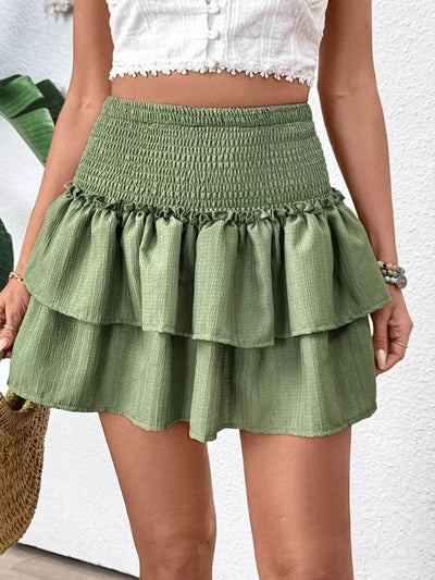 Perfee Layered Smocked Mini Skirt - Ebony's Shopping