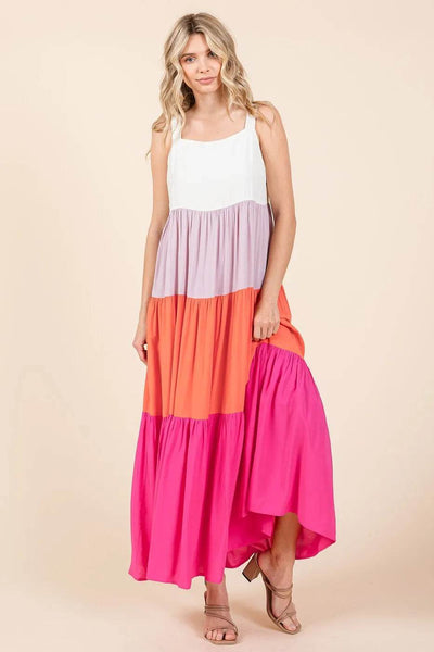 Mittoshop Color Block Tiered Pull-On Maxi Dress - Ebony's Shopping