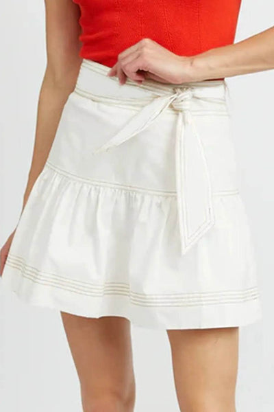 Contrast Stitching Trim Knotted High Waist A-Line Mini Skirt - Ebony's Shopping
