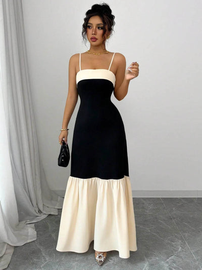 Color Block Maxi Cami Dress - Ebony's Shopping
