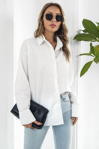 Dropped Shoulder Longline Shirt - Ebony's Shopping