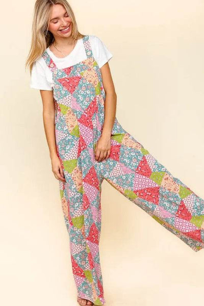 Haptics Full Size Printed Wide Leg Overalls with Side Pockets - Ebony's Shopping