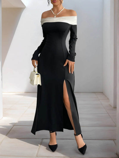 Side Slit Off-Shoulder Maxi Dress - Ebony's Shopping