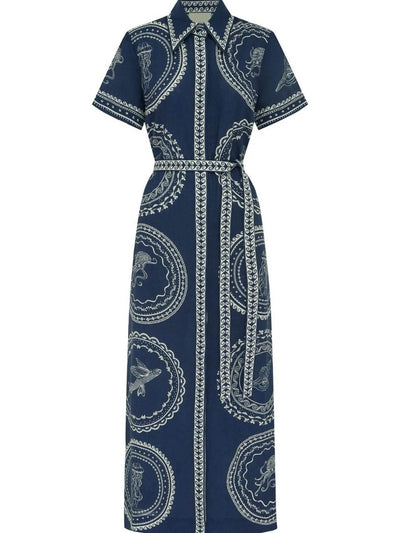 Printed Maxi Shirt Dress with Belt - Ebony's Shopping