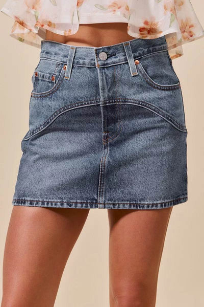 SO ME Washed Denim Mini Skirt with Pockets - Ebony's Shopping