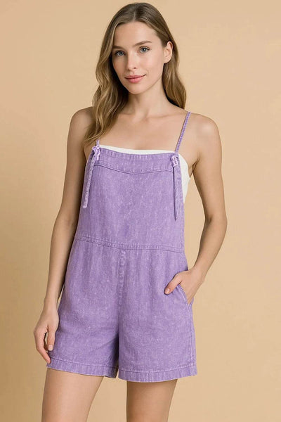 Zenana Washed Linen Knot Strap Rompers - Ebony's Shopping