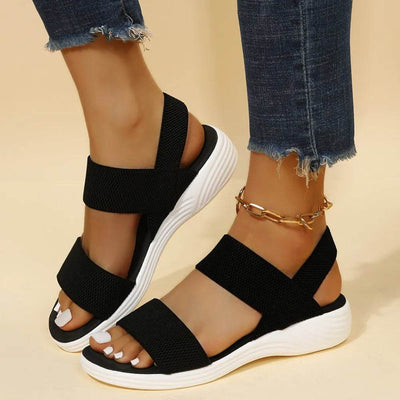 Rubber Open Toe Low Heel Sandals - Ebony's Shopping