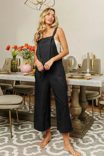 BiBi Textured Jacquard Jumpsuit with Side Pockets - Ebony's Shopping
