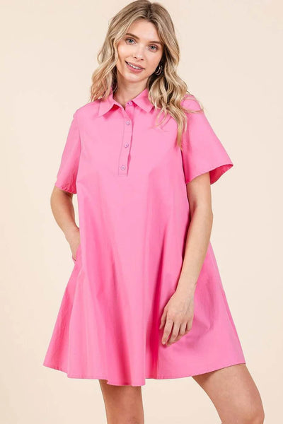 Mittoshop Poplin Collar Pleated Back Mini Dress - Ebony's Shopping