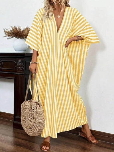 Striped V-Neck Maxi Dress - Ebony's Shopping