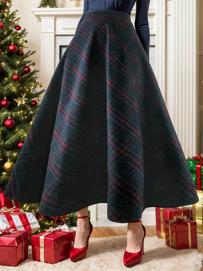 Plaid Elastic Waist Midi Skirt - Ebony's Shopping