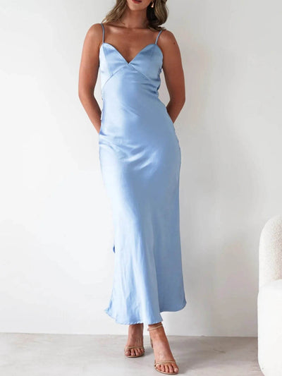 Satin Backless Cami Dress - Ebony's Shopping