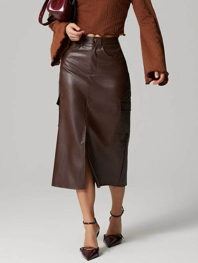 Slit Midi Skirt with Pockets - Ebony's Shopping