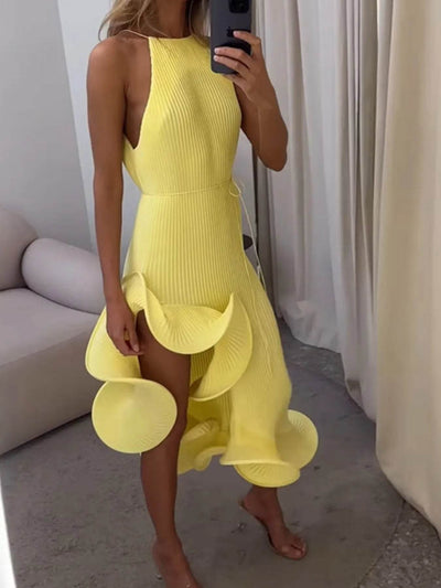 Ruffle Hem Ribbed Sleeveless Dress - Ebony's Shopping