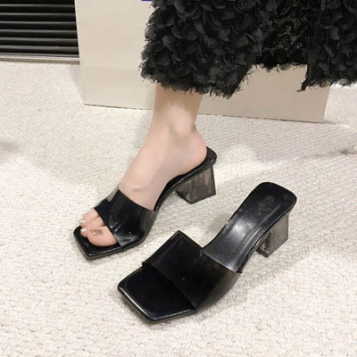 Open Toe Block Heel Sandals - Ebony's Shopping