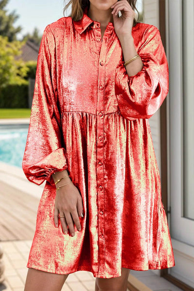 Metallic Sheen Long Sleeve Mini Dress - Ebony's Shopping