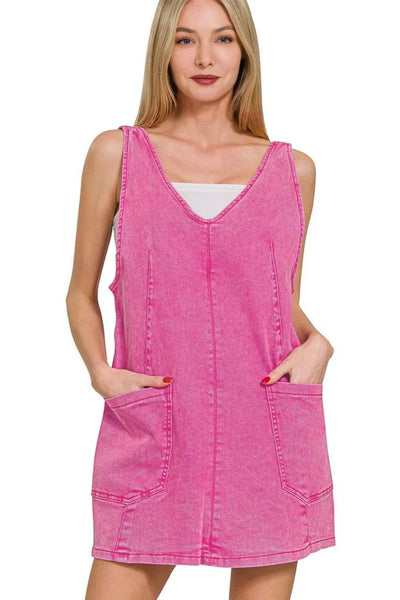 Zenana Washed Adjustable Strap Denim Overall Dress - Ebony's Shopping
