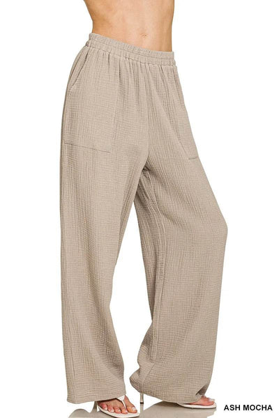 Zenana Double Gauze Elastic Band Pants - Ebony's Shopping
