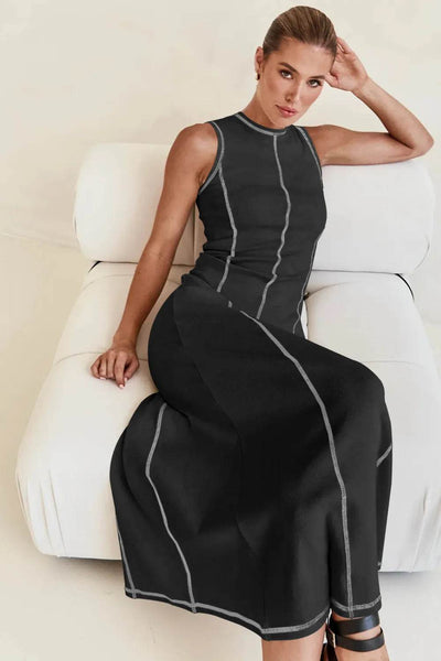 Contrast Stitching Maxi Tank Dress - Ebony's Shopping