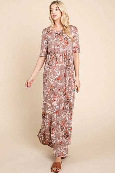 BOMBOM Printed Shirred Maxi Dress - Ebony's Shopping