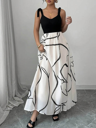 Tie Shoulder V-Neck Maxi Dress - Ebony's Shopping