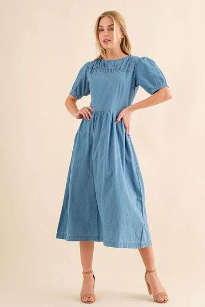 And The Why Full Size Washed Chambray Midi Dress Plus Size - Ebony's Shopping