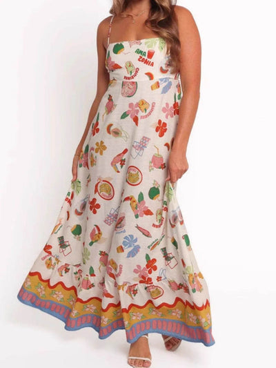 Printed Square Neck Maxi Cami Dress - Ebony's Shopping