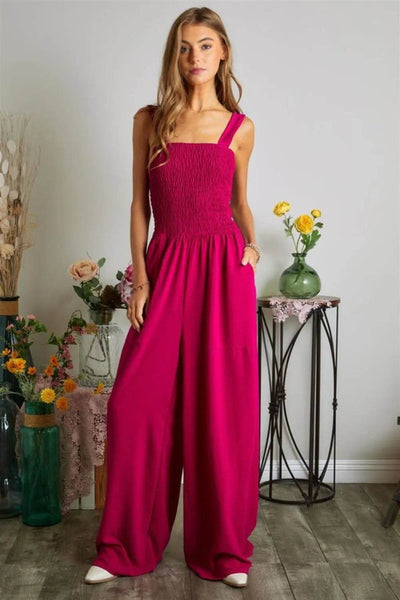 ADORA Smocking Top Wide Leg Jumpsuit - Ebony's Shopping