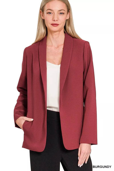 Zenana Woven Long Sleeve Blazer With Lining - Ebony's Shopping