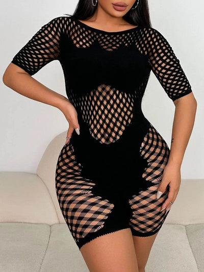 Fishnet Mesh Bodycon Romper - Ebony's Shopping