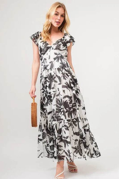 And The Why Ruffled Sleeve Tiered Floral Print Maxi Dress - Ebony's Shopping